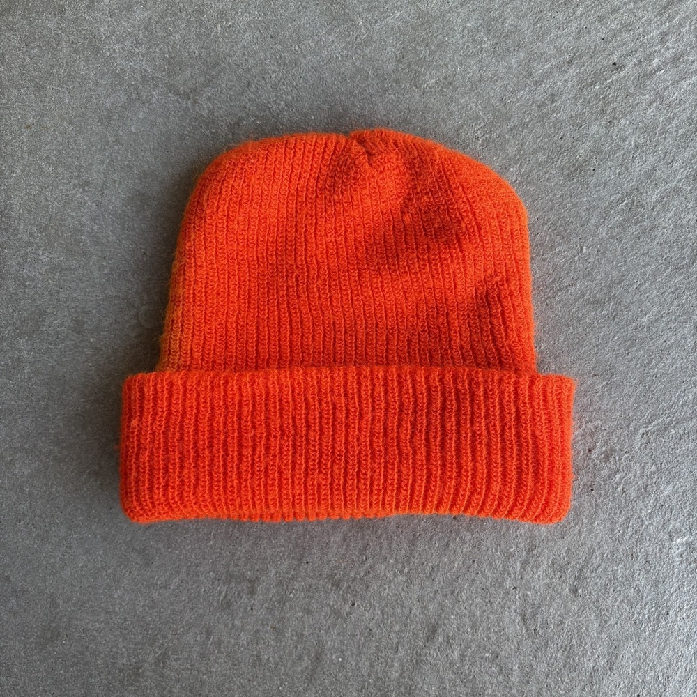 Vintage Unbranded Neon Orange Blaze Cuffed Beanie Hat Streetwear Hunting Cap